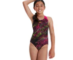 Speedo Youth Girls' Allover Splashback One Piece Swimsuit - Black/Pink/Lime