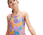 Speedo Girls' Allover Double Thinstrap One Piece Swimsuit - Neon Violet/Blue