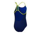 Speedo Girls' Placement Lane Line Back One Piece Swimsuit - Blue/Pink/Lime