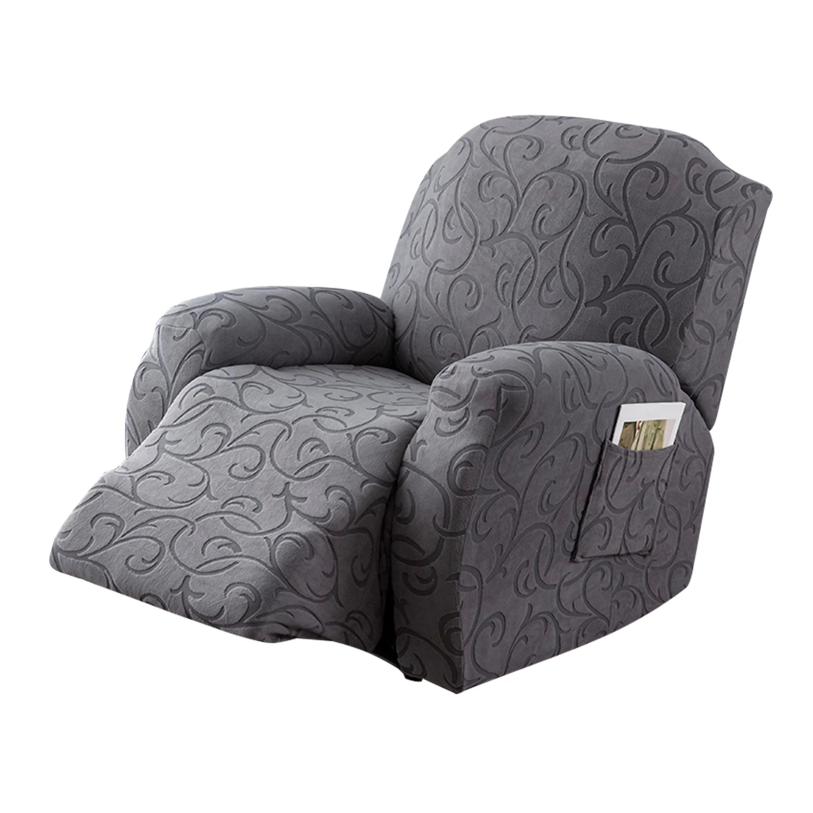 Waterproof Recliner Chair Covers Jacquard 1 Seater Recliner Couch Covers Stretch Chair Covers Furniture Protector-dark grey