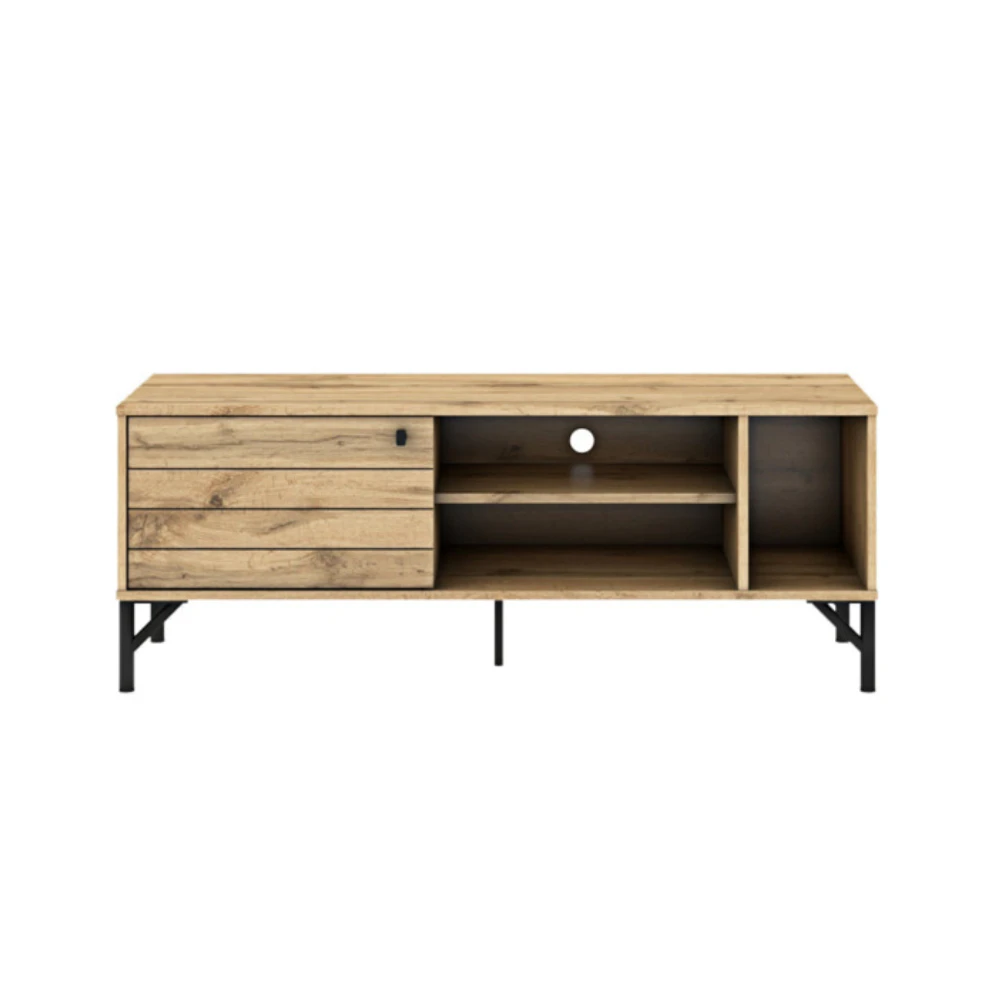 Akmo Lowline Compact TV Stand Entertainment Unit 120cm W/ 1-Door Wotan Oak