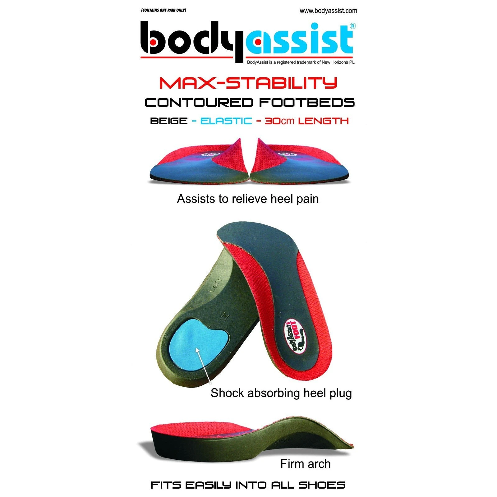 Bodyassist Max-Stability Contoured 3/4 Orthotic Footbeds