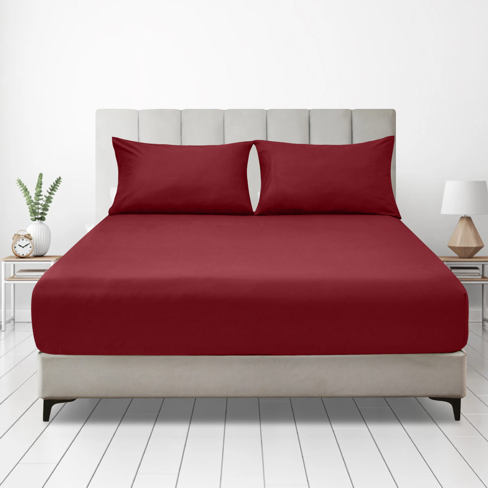 Justlinen 1200TC Soft Microfiber Fiited Sheet Deep Pocket Solid Color 1 Pack - Burgundy