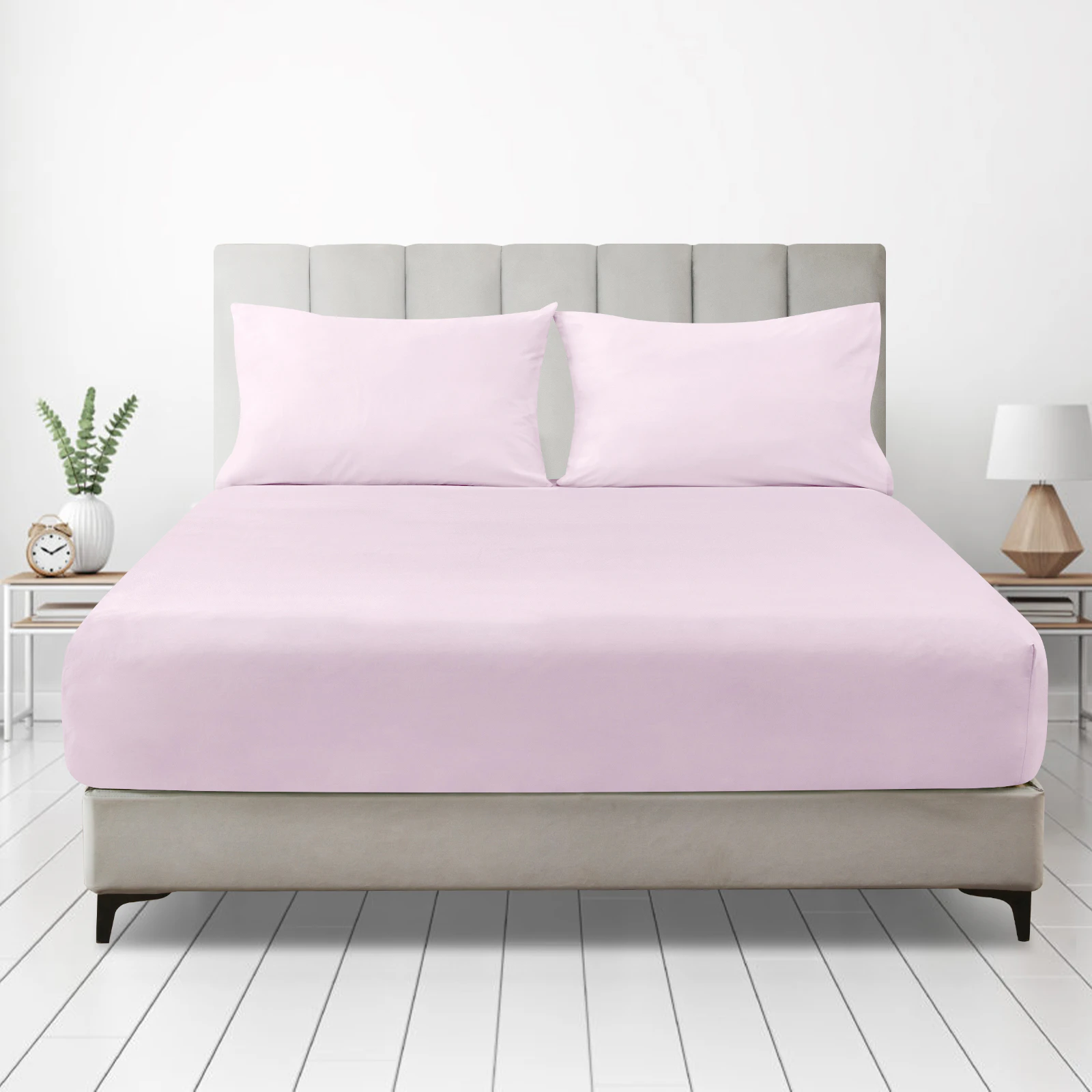 Justlinen 1200TC Soft Microfiber Fiited Sheet Deep Pocket Solid Color 1 Pack - Light Pink