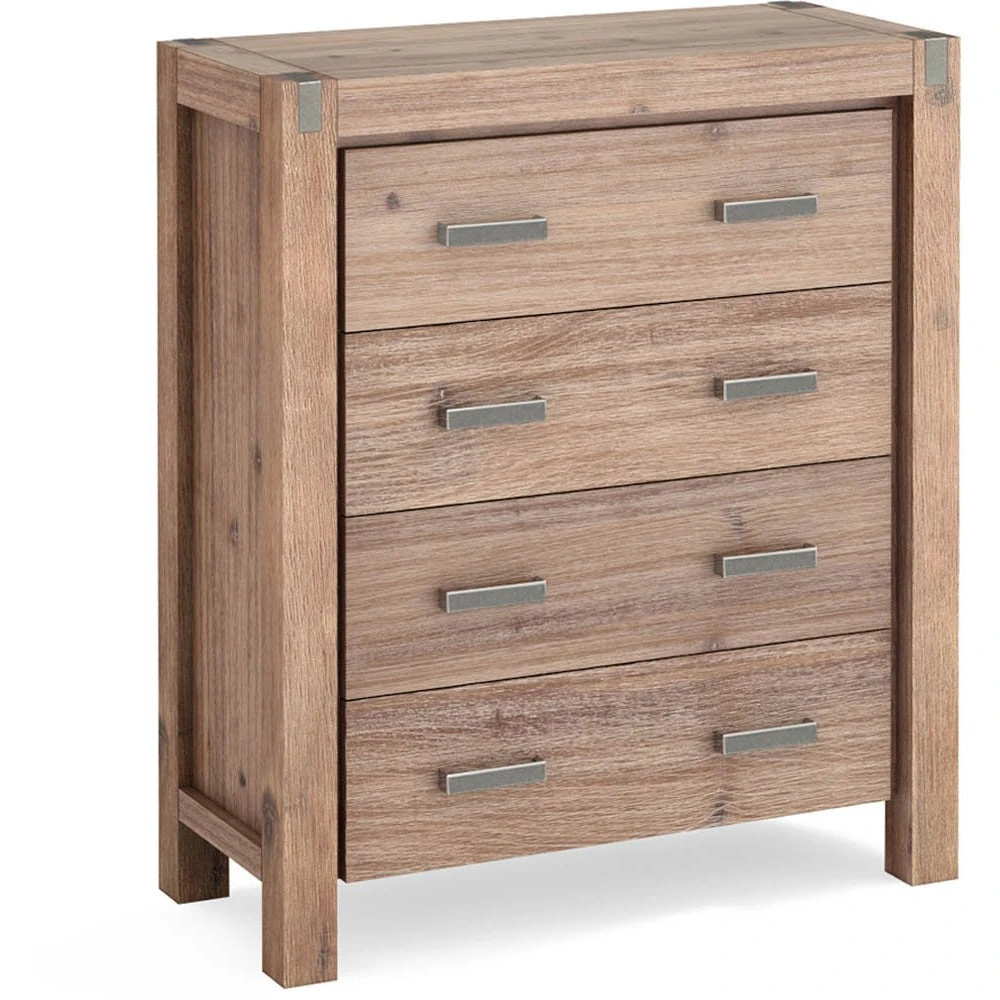 Tallboy with 4 Storage Drawers Solid Wooden Assembled in Oak Colour