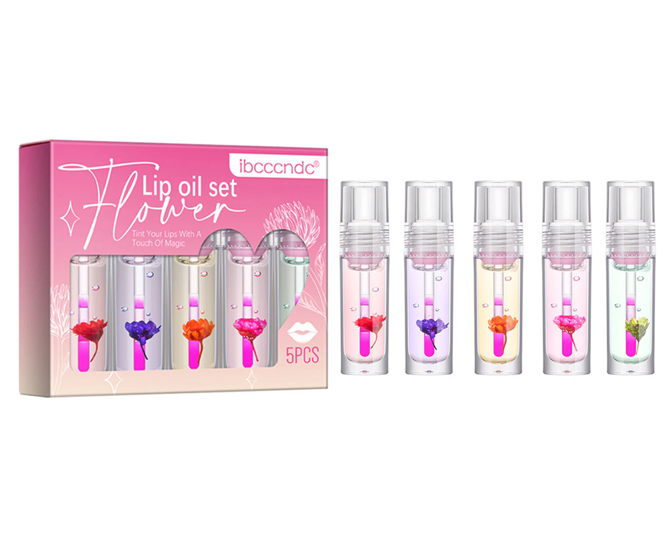 5PCS Cosmetics Makeup Colour Changing Lip Oil Transparent Gloss Flower Lip Oil