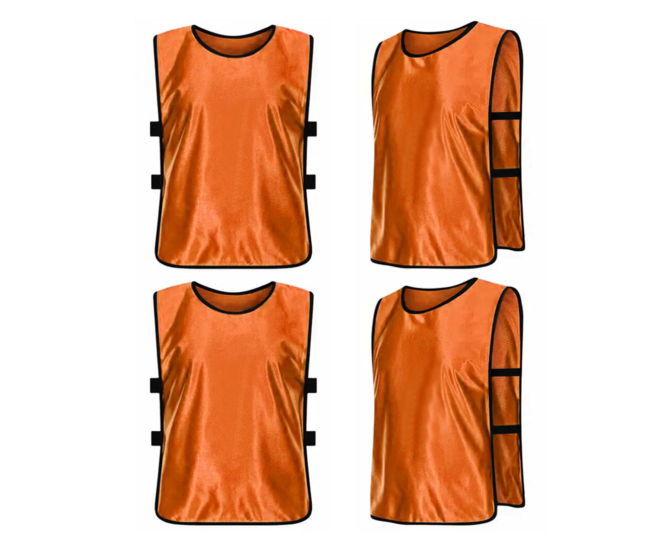 4pcs 4 Sizes Pinnies Scrimmage Vests Soccer Bibs Team Practice Jerseys Training Vest for Kids Youth & Adults Orange