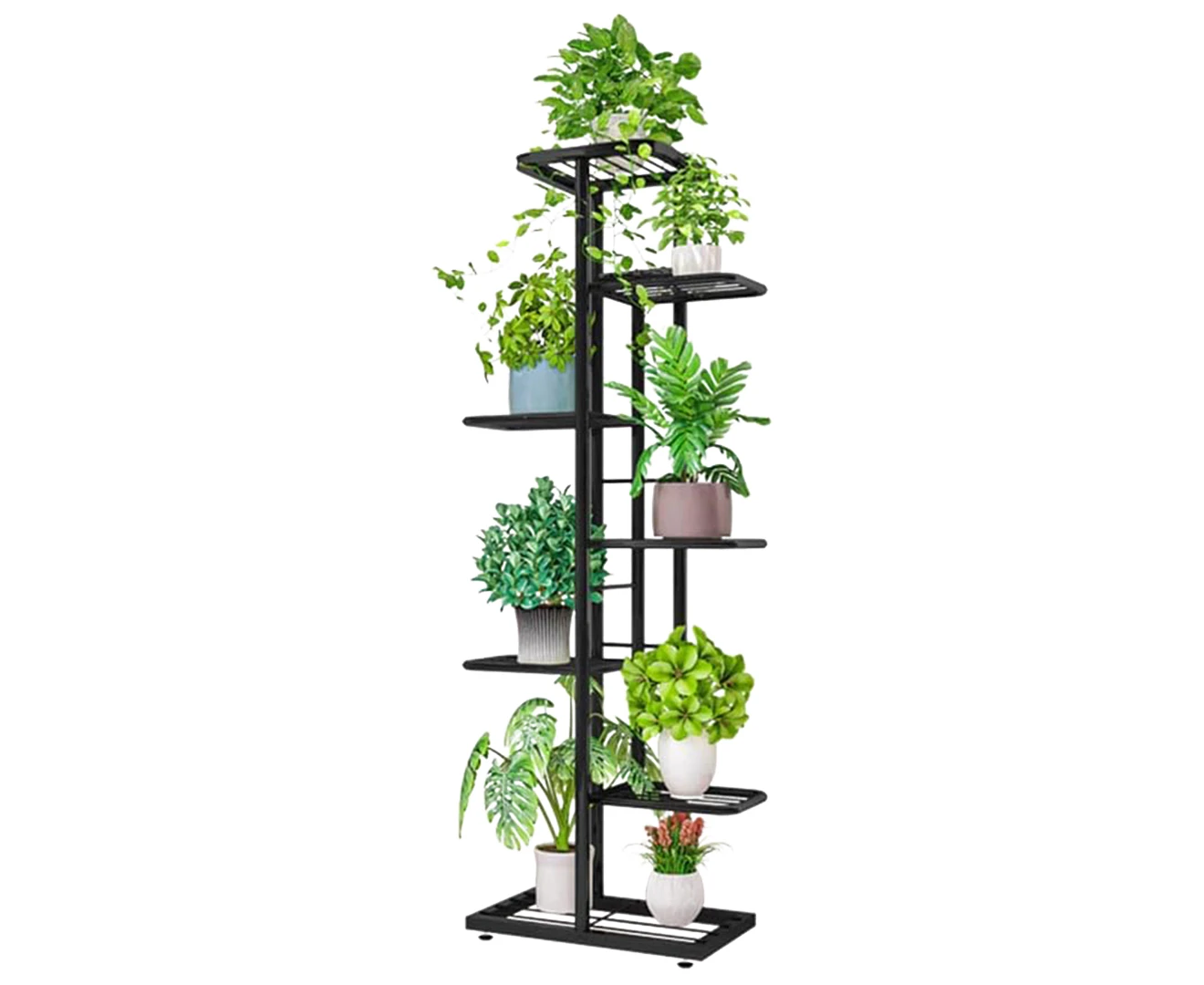 DelSol Plant Stand Metal 7 Tier 8 Potted Multiple Flower Pots Holder Shelf Planter Display Shelving Dark Grey