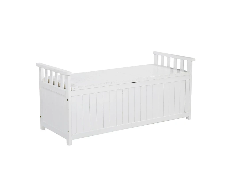 HORTIKRAFT Outdoor Storage Box Wooden Bench Garden Furniture Chest Tool Toys - White