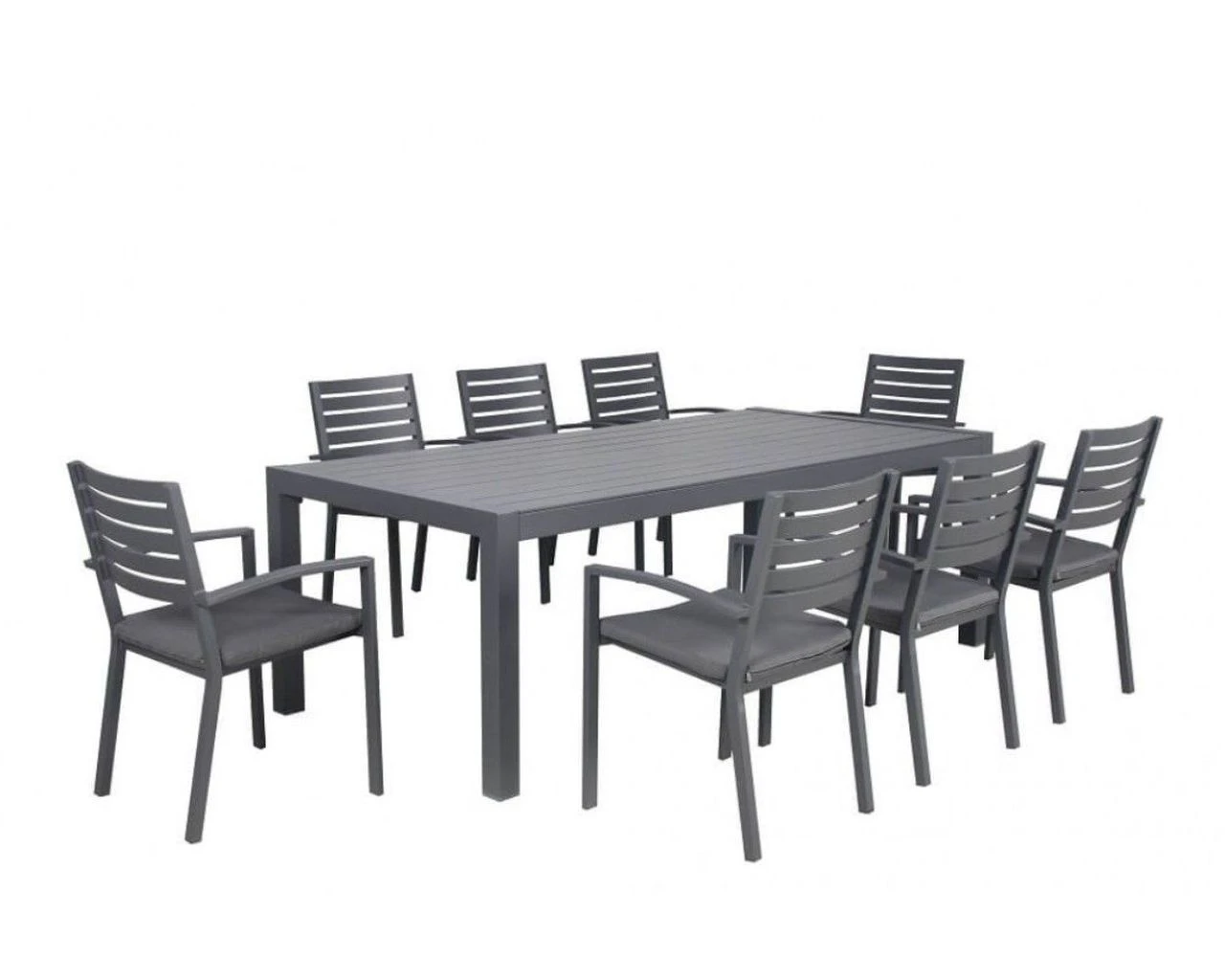 Boston-Jette 9 Piece Slatted Dining (Gunmetal Grey) Dining Setting