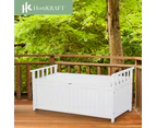 HORTIKRAFT Outdoor Storage Box Wooden Bench Garden Furniture Chest Tool Toys - White