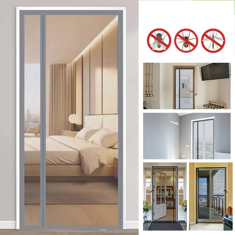 Side Opening Magnetic Screen Door - Magnetic Closure, Anti-Insect, Hands Free, Door Curtains, Brown, 95 x 210 cm