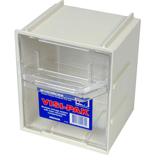 FISCHER PLASTIC 1H041  Medium Visi Pak Storage Drawer With Clips -   Made From G.P., H.I. Styrene  MEDIUM VISI PAK STORAGE DRAWER