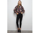 Liz Jordan - Womens Tops -  Floral Top - Black