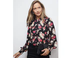 Liz Jordan - Womens Tops -  Floral Top - Black