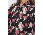 Liz Jordan - Womens Tops -  Floral Top - Black