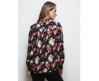 Liz Jordan - Womens Tops -  Floral Top - Black