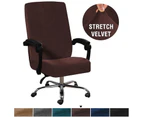 Velvet Plush Stretch Office Chair Covers with Armrest Cover, Non-Slip Thick Computer Office Chair Cover - Brown