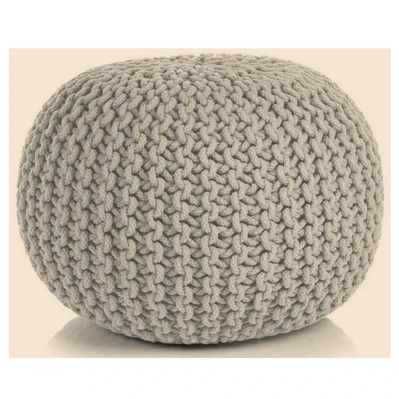 Braided Ottoman Pouffe Footstool Hand Knitted (Beige)