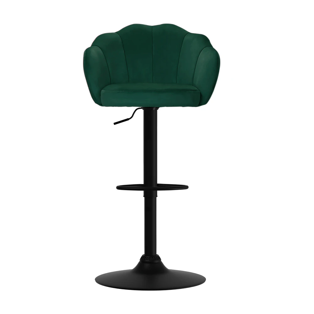 Set of 2 Bar Stools Gas Lift Velvet Green