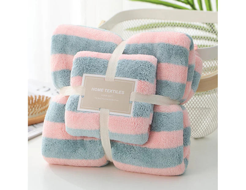 410Gsm 2 Piece Towel Sets Bath Face Pink Gray Stripes