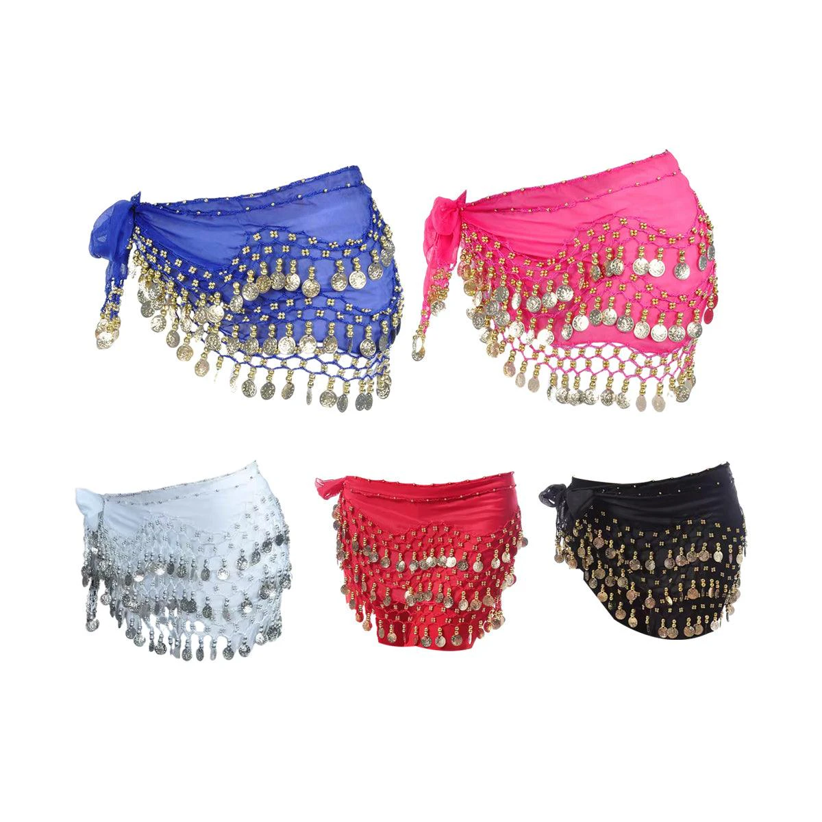 1X 3Rows Belly Dance Dancing Hip Scarf Belt Chain Skirt Golden Tone 98 Coin Bead