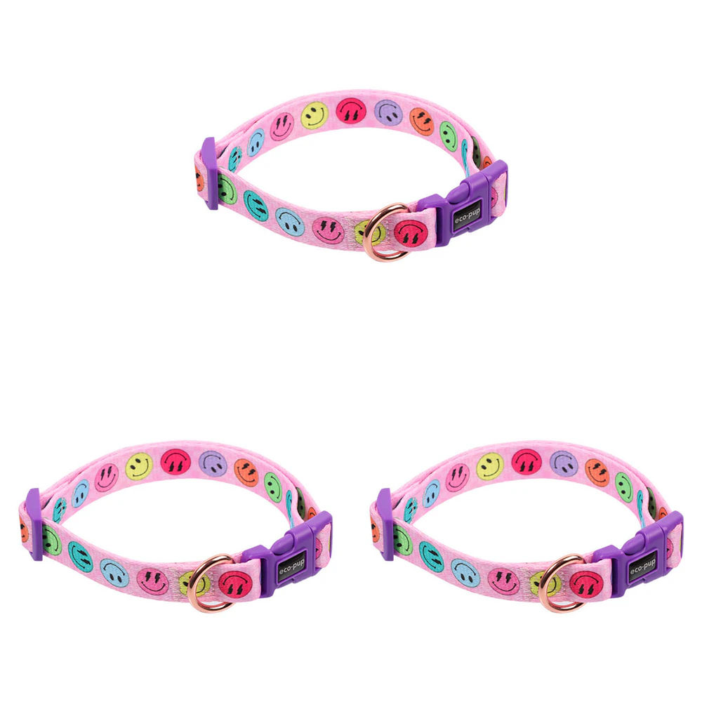 3x Eco-Pup Dog Outdoor Walking Collar Size Large Smiley Pattern Pet Dress Up