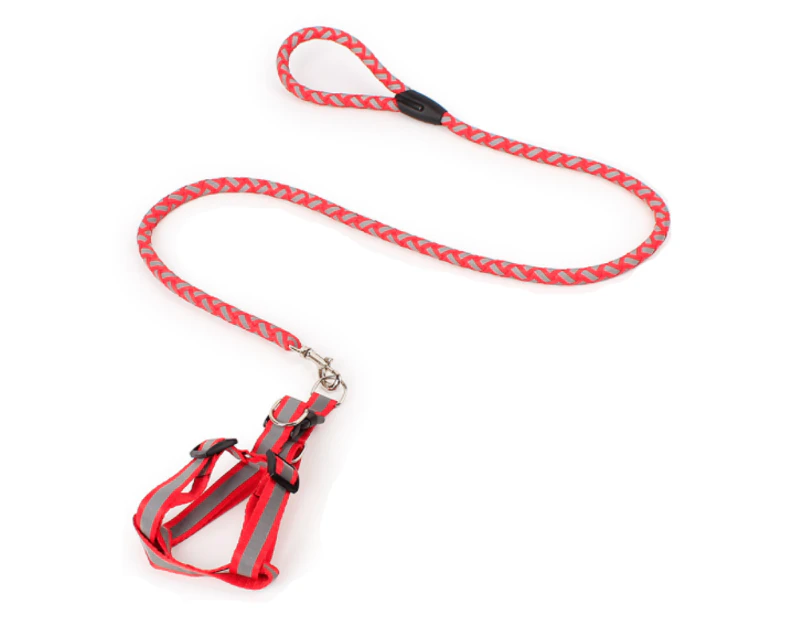 Pet Lead Safety Chain Chest Strap Collar Dog Walk Leash Night Reflection Rope Red