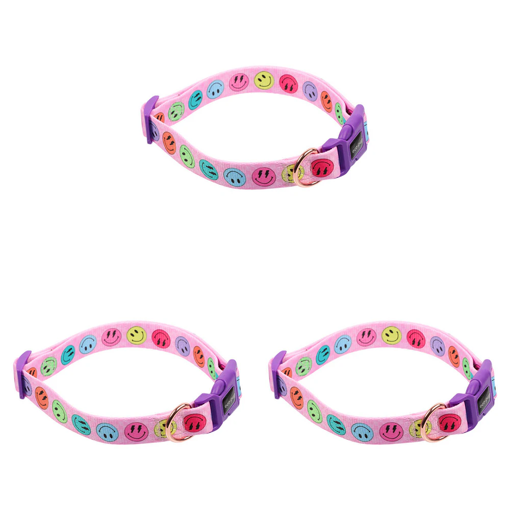 3x Eco-Pup Dog Outdoor Walking Collar Size Medium Smiley Pattern Pet Dress Up