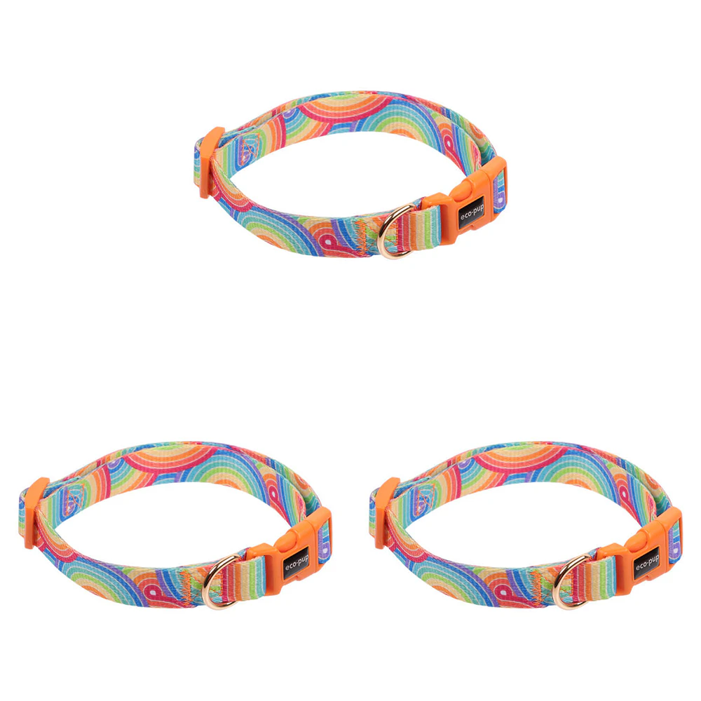 3x Eco-Pup Dog Outdoor Walking Collar Size Medium Rainbow Pattern Pet Dress Up