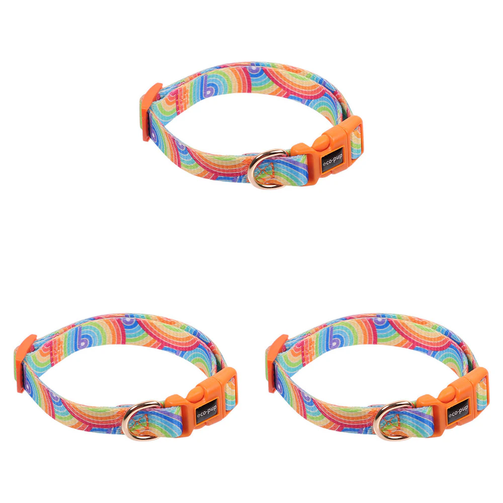 3x Eco-Pup Dog Outdoor Walking Collar Size Small Rainbow Pattern Pet Dress Up