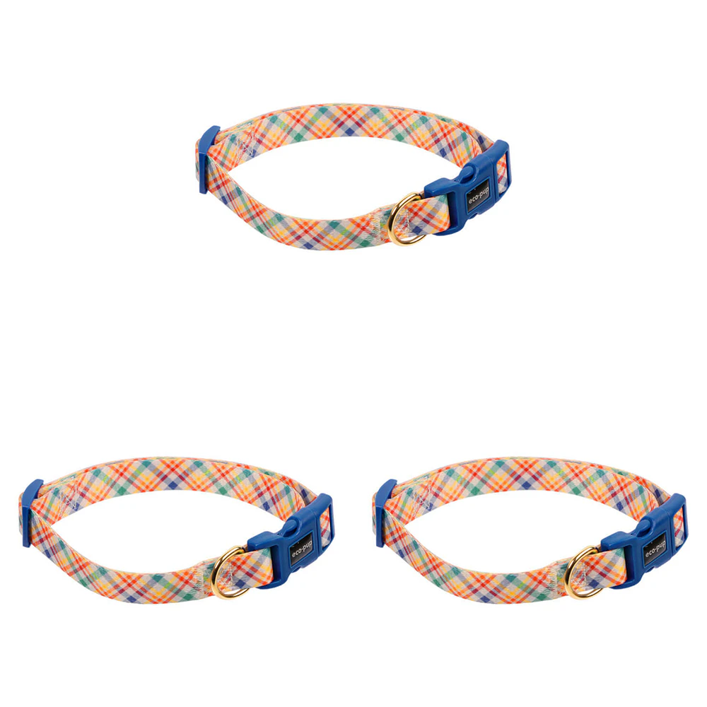 3x Eco-Pup Dog Outdoor Walking Collar Size Medium Check Pattern Pet Dress Up