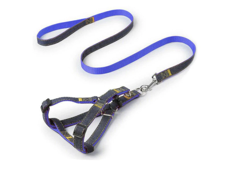 Dog Pet Lead Safety Collar Durable Denim Collars Training Leas Halter Wear Resist Blue