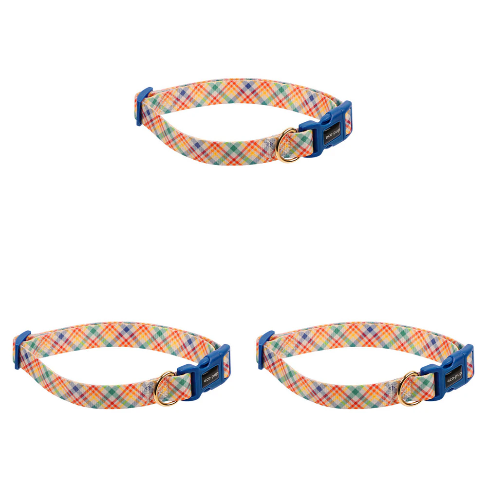 3x Eco-Pup Dog Outdoor Walking Collar Size Large Check Pattern Pet Dress Up