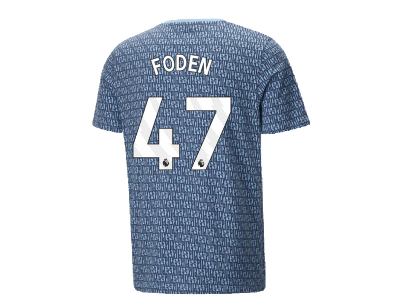 2024-2025 Man City ftblCulture Tee AOP (Navy) - Kids (Foden 47)