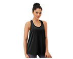 Women Yoga Vest Sports Tank Tops Quick Dry Loose Fit Yoga Tops Sleeveless Fitness Tops-Black