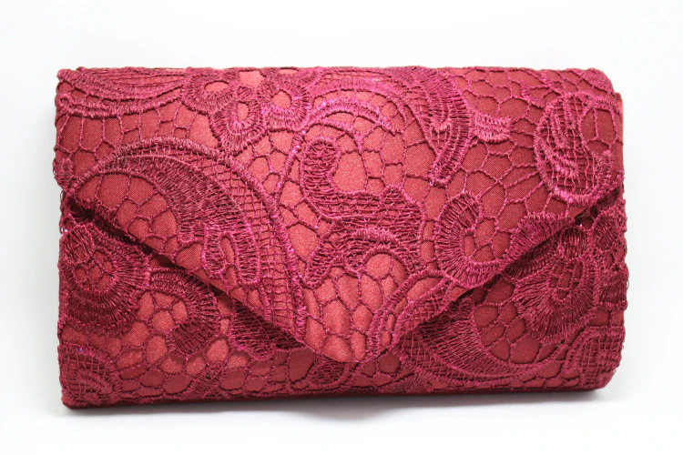 HGGQVVS Women's Elegant Lace Evening Bag Clutch Purse Rose red