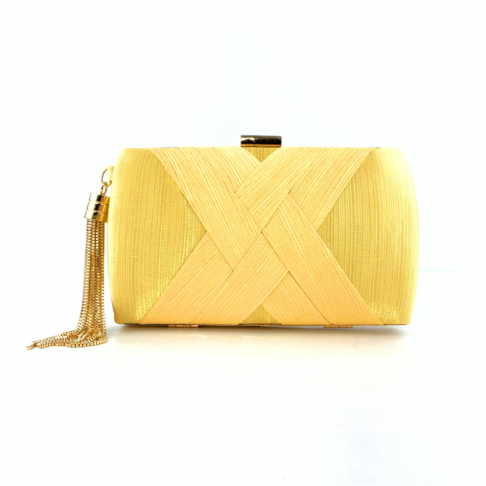 HGGQVVS Women's Elegant Tassel Pendant Silk Evening Bag Clutch Purse for Bride Yellow