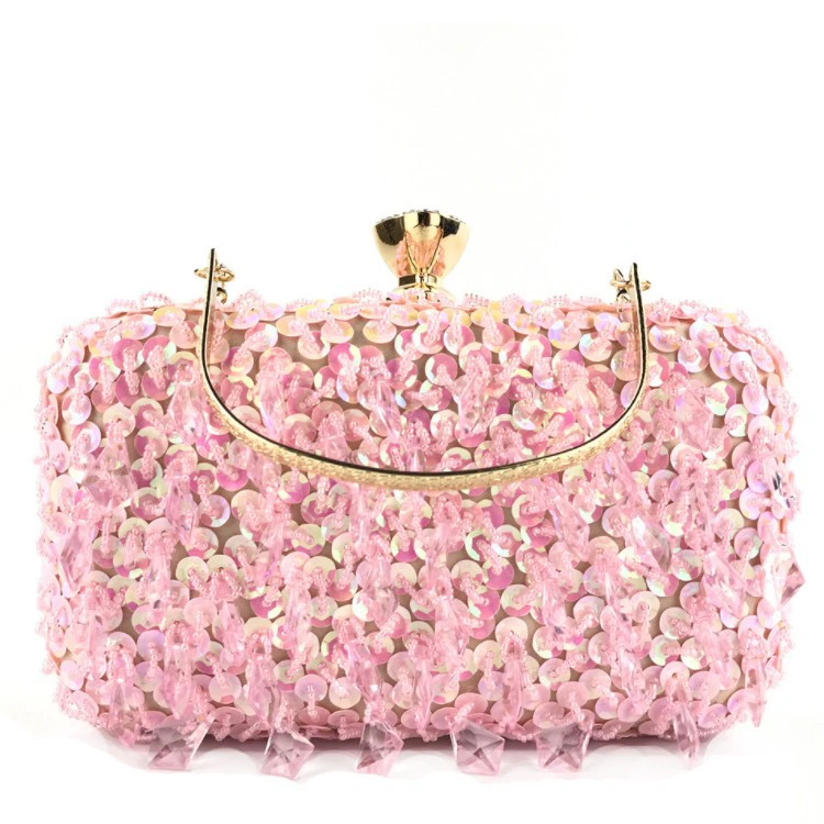 HGGQVVS Women Beading Clutch Purse Tassele Formal Evening Bag Pink