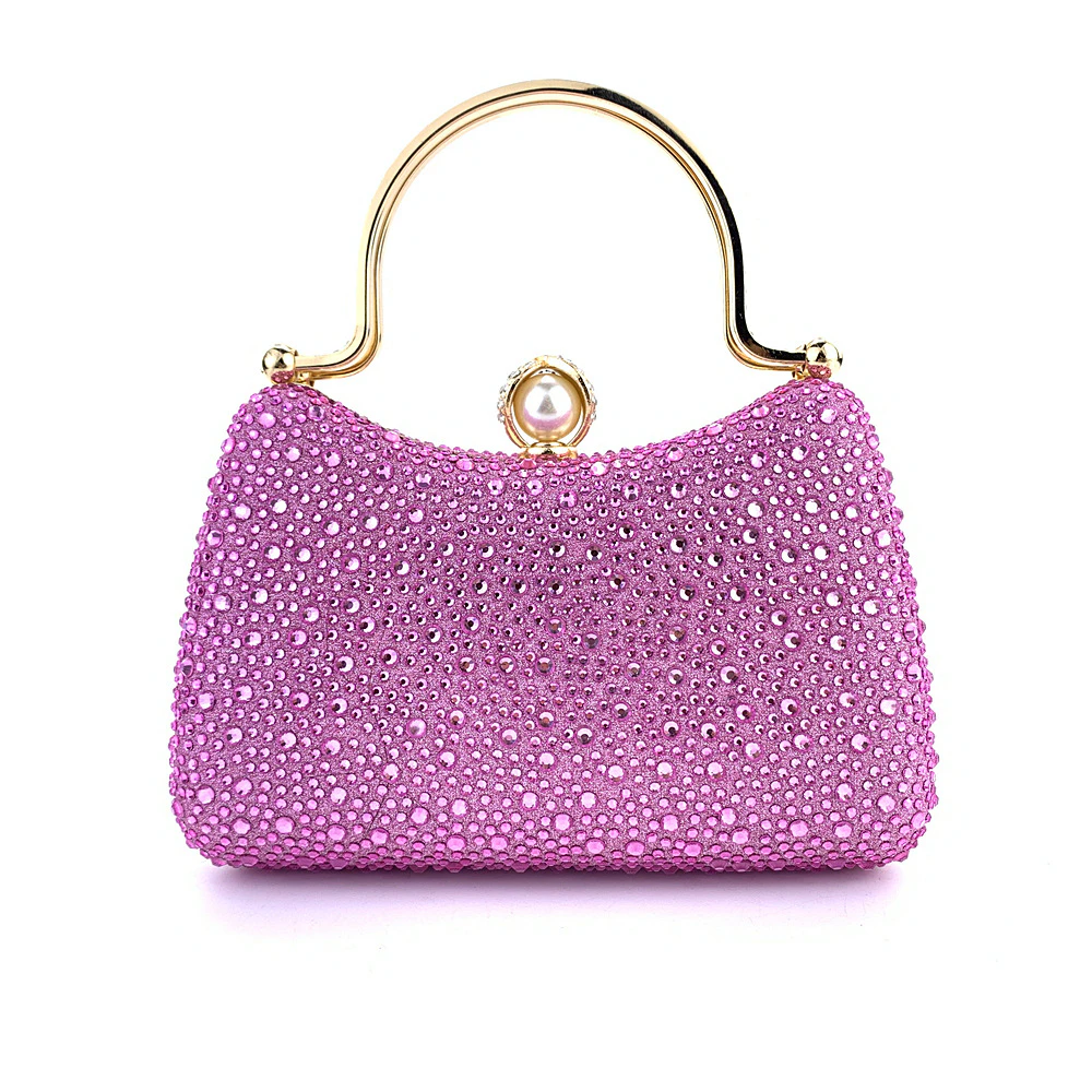 HGGQVVS Women Formal Evening Bag Rhinestones Clutch Purse Pink