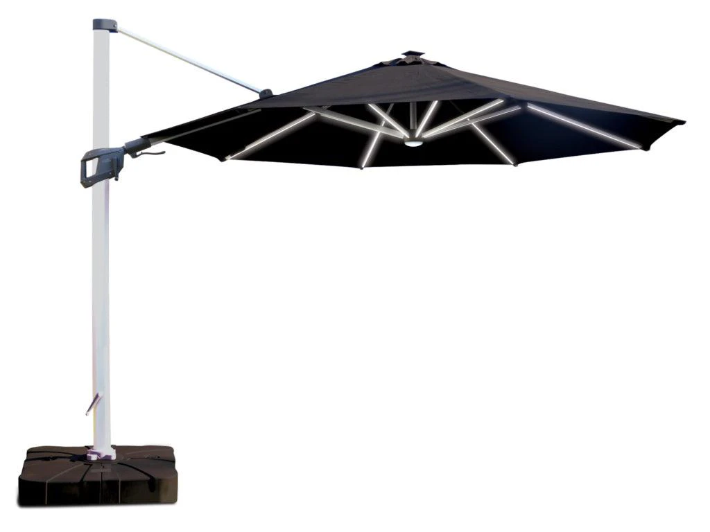 Coolaroo Brighton 3.5m Round LED Cantilever Umbrella - Black