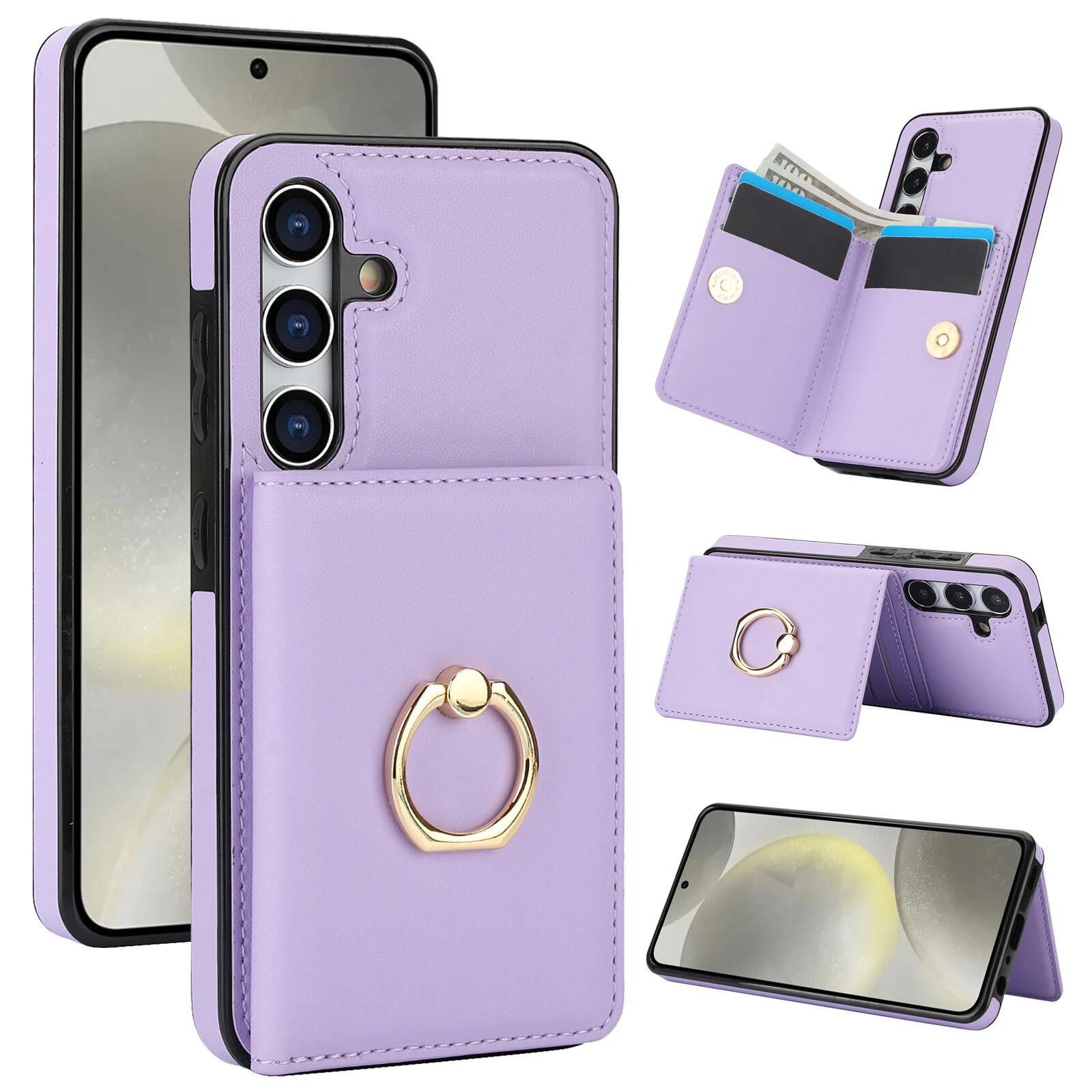 Samsung Galaxy A55 Case With Card Holder,Military Grade Drop Protection,Protective Shockproof Cover For Women Men-Light Purple