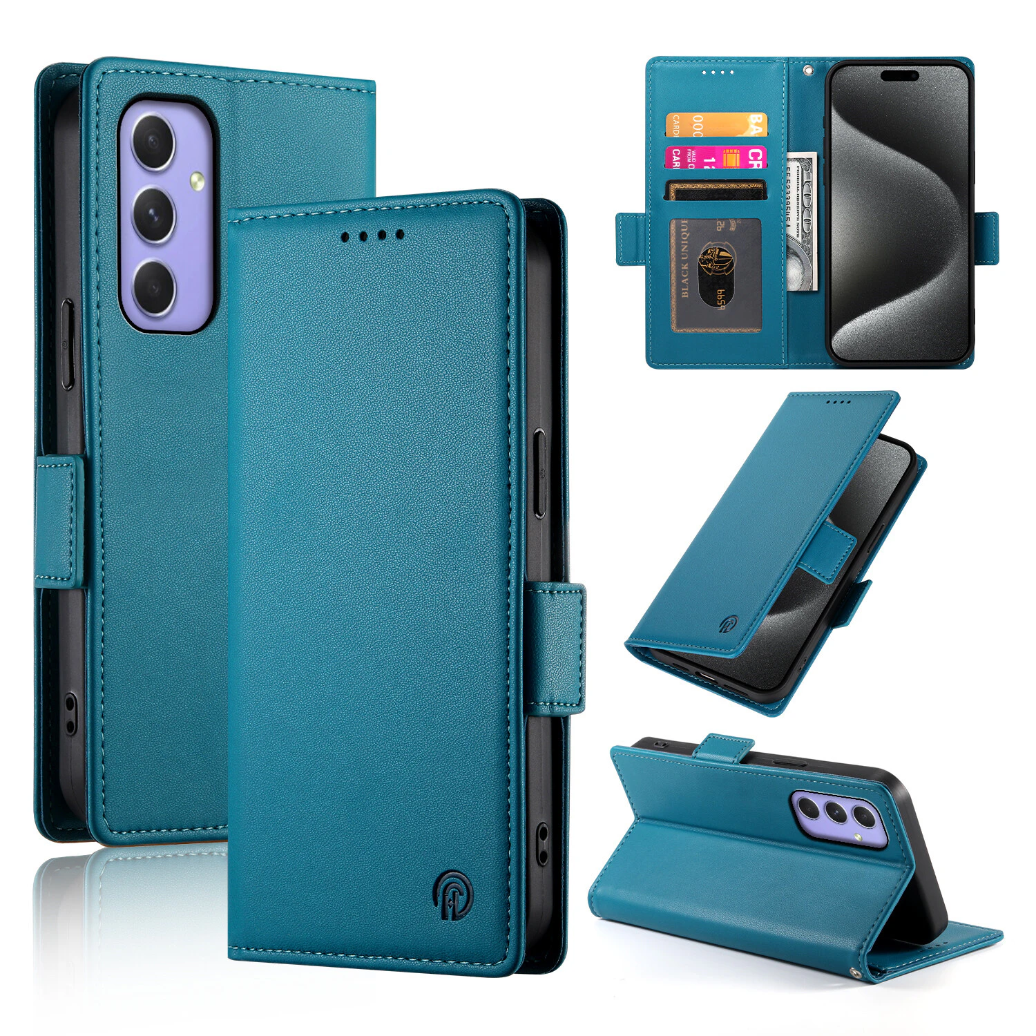 Wallet Case For Samsung Galaxy A55,Slim Protective Shockproof Case With RFID Blocking,Premium PU Leather Kickstand-Blue