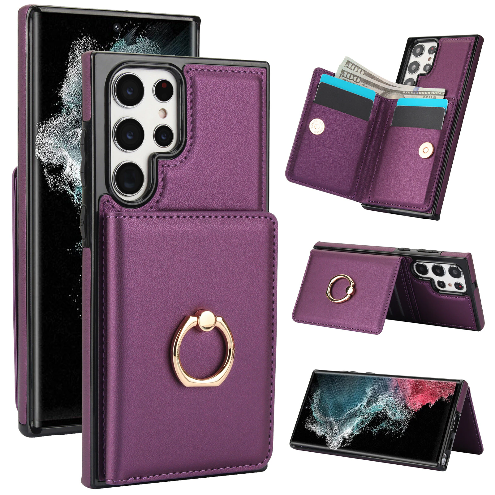 Samsung Galaxy S22 Ultra Case With Card Holder,Military Grade Drop Protection,Protective Shockproof Cover For Women Men-Purple