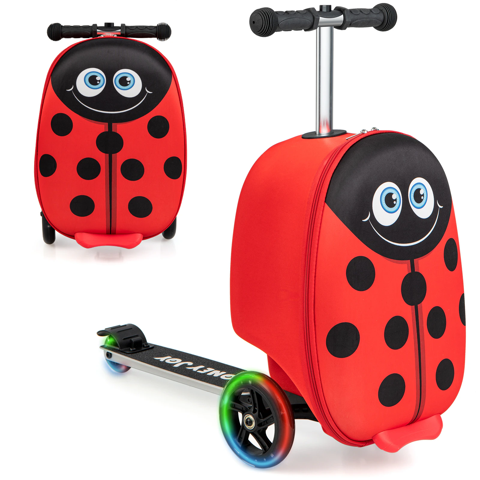 Costway Kids Scooter Suitcase Ride On Hardcase w/LED Wheels&Handle Toddler Luggage Gifts Red