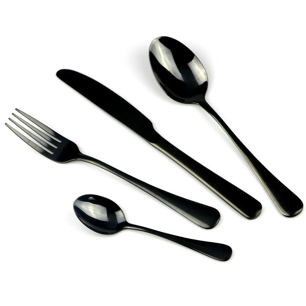 Salesbay Cutlery Set 16 60 Piece Stainless Steel Knife Fork Spoon BLACK 16PCS