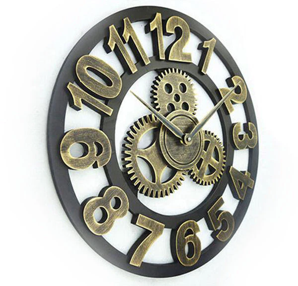 Large Metal and Wooden Industrial French Provincial Antique Round Wall Clock '-AS00151-A-40