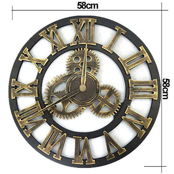 Large Round Wall Clock Vintage Wooden Luxury Art Design Vintage 60cm