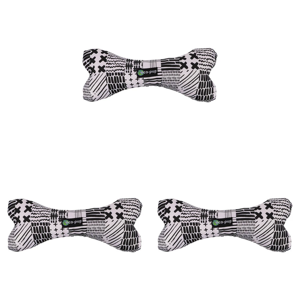 3x Eco-Pup Dog Soft Durable Squeaker Play Chew Toy Bone Monochrome Coloured