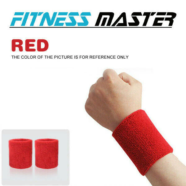 Wristbands Headband Sweatbands Sweat Bands Cotton Sport Tennis Badminton Yoga RED WRISTBAND ONLY